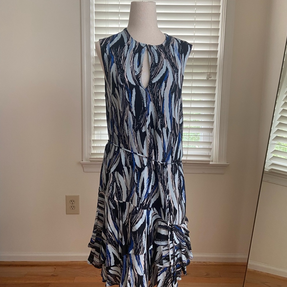 Reiss Abstract Blue and Black Tiered dress